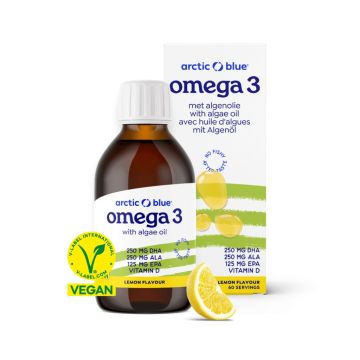 Omega-3 algenolie met DHA, ALA, EPA en vitamine D3 (Arctic Blue) 150ml (lemon)