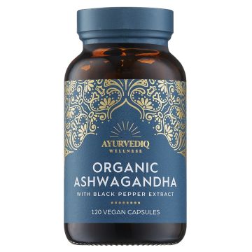 Organic Ashwagandha & Black Pepper Extract Capsules (Ayurvediq Wellness) 120caps