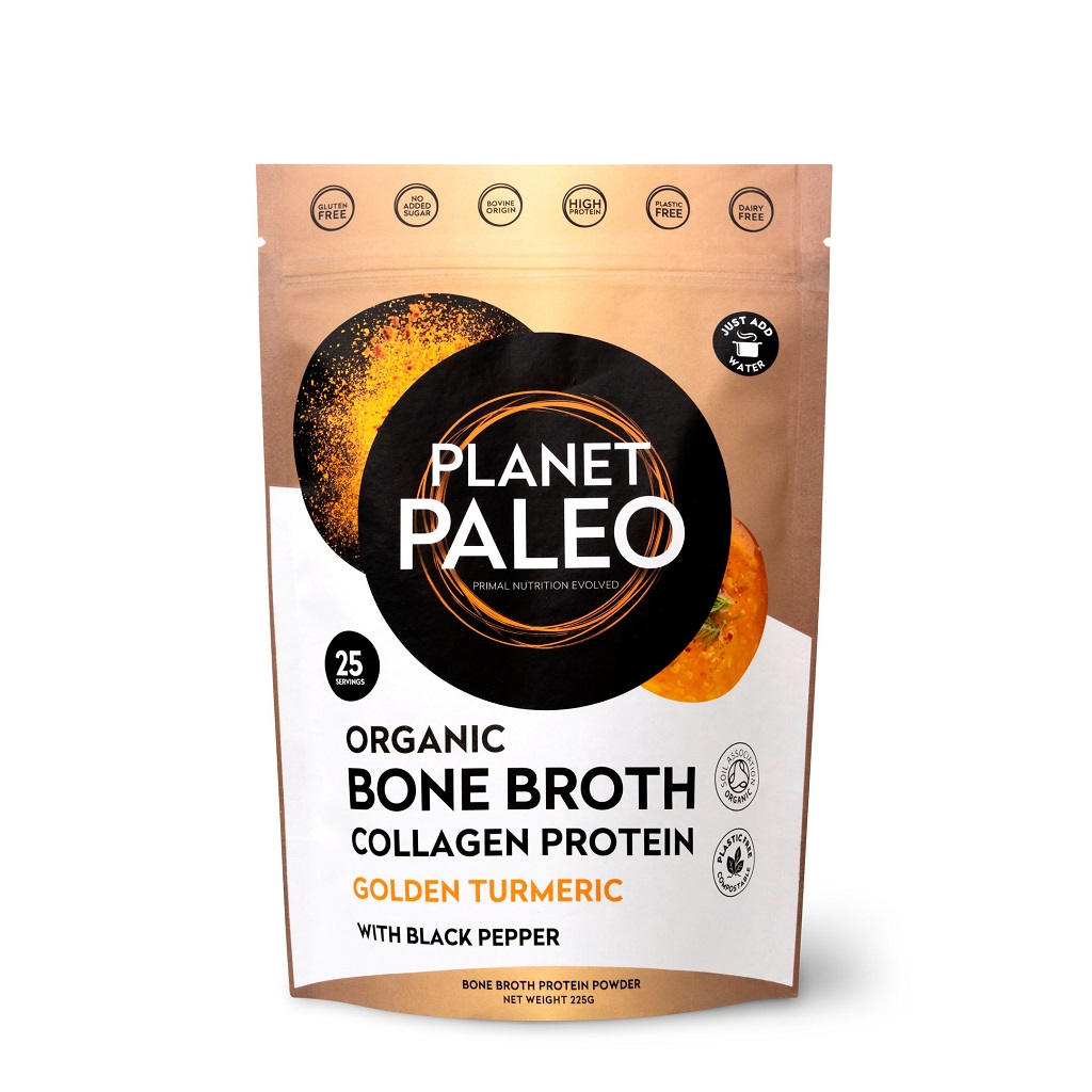 Organic Bone Broth Collagen Protein Golden Turmeric (Planet Paleo) 225 gram
