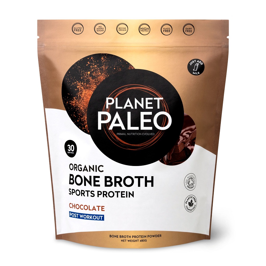 Organic Bone Broth Sports Protein Chocolate (Planet Paleo) 480 gram